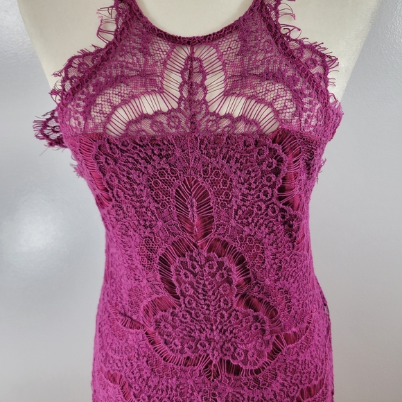 INTIMATELY FREE PEOPLE magenta lace racerback delicate bodycon dress - Picture 4 of 14